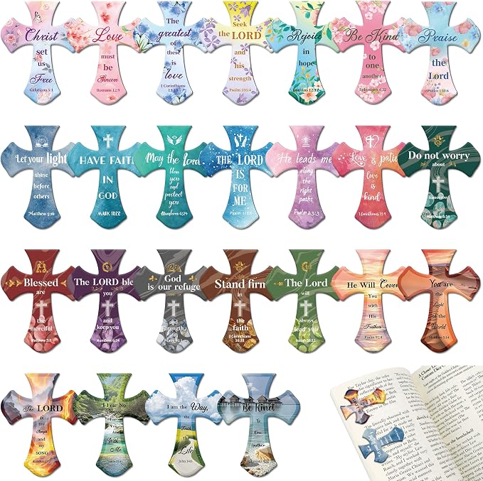 25Pack Magnetic Bookmarks Christian Bookmarks Bulk Cross Bible Bookmark for Reading Women Men Kids Teacher Book Lovers Gifts, Religious Magnet Bookmark Clips Personalized Book Markers (Multi-Style)