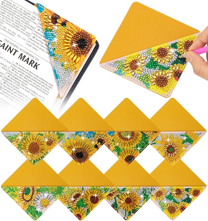 8 PCS Diamond Art Bookmarks, Diamond Painting Bookmarks for Book Lovers 5D DIY Corner Bookmark Adults Crafts Diamond Art Kits for Adults Kids Home Office Beginner Gift