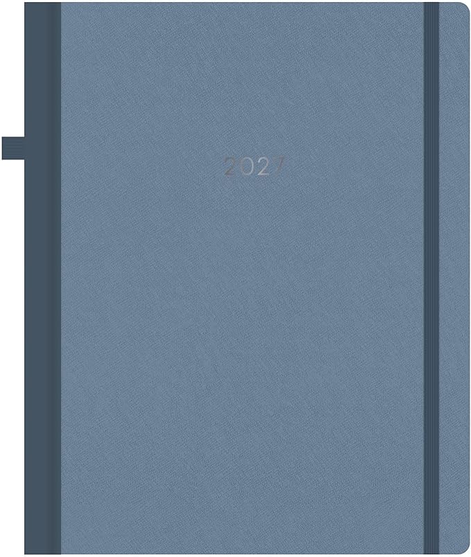 Blue Sky 2027 15-Month Weekly and Monthly Planner Calendar, October 2026 - December 2027, 8” x 10”, Fabric Wrapped Greyboard Cover, Lay-Flat Book Binding, Includes Penloop and Extra 15 Sheets of Notes, Steel Blue