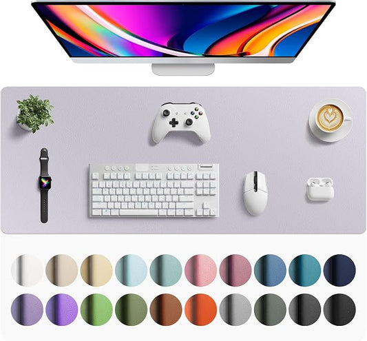Aothia Faux Leather Desk Mat - Large Mouse Pad, Non-Slip PU Leather Blotter, Waterproof Writing Surface for Office and Home (Smoky Lavender, 42" x 17")