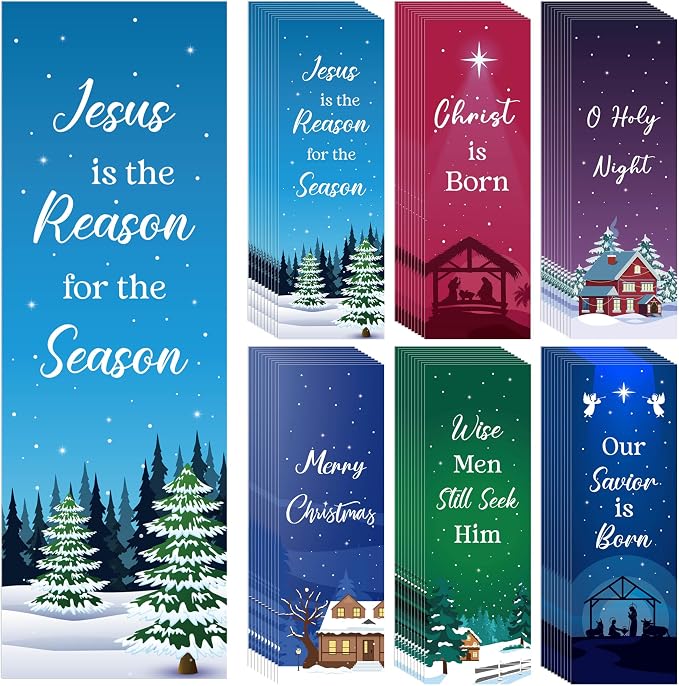TICIAGA Christmas Winter Bible Verses Bookmarks - 60PCS Merry Christmas Christian Scripture Bookmark Bulk for Kid, Winter Snowy Religious Prayer Bookmark Giveaway for Sunday School Xmas Party Favor