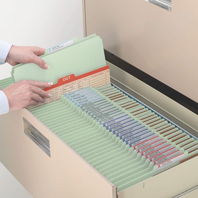 Smead Pressboard Classification Folder with SafeSHIELD Fasteners, 2 Dividers, 2" Exp, 1/3-Cut Tab, Legal Size, Gray/Green, 10 per Box (19215)