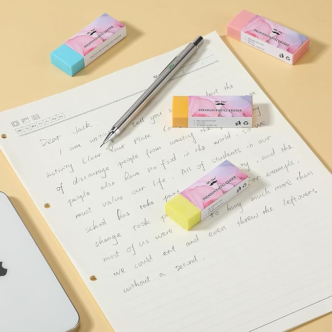Mr. Pen- Pencil Eraser, 10 Pack, Large Latex Free Vinyl Block Erasers for School, Office, Art Sketching, Homework, Exams, Clean Smudge-Free Correction, Bright Colors