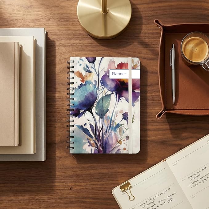 Undated Monthly and Weekly Planner - 12 Month Calendar Planner Notebook with Week Days - Hardcover Undated Planners Blank Agenda Book - A5 Painted Garden