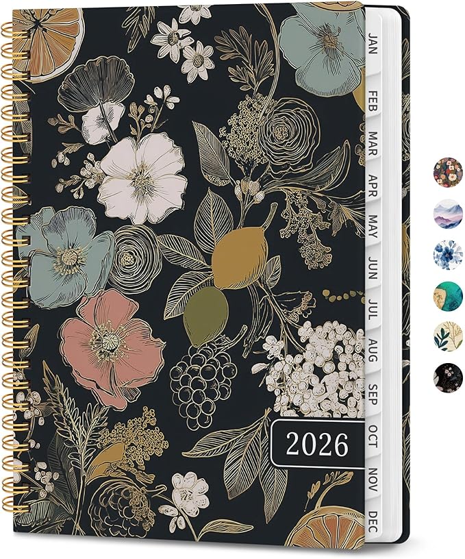 2026 Planner, Weekly and Monthly Planner for Women, January 2026 - December 2026, Hardcover 2026 Calendar Planner Book with Tabs, Inner Pocket, Spiral Bound, Perfect for Office Home School Supplies - A5 (6.3" x 8.5"), Citrus Bloom