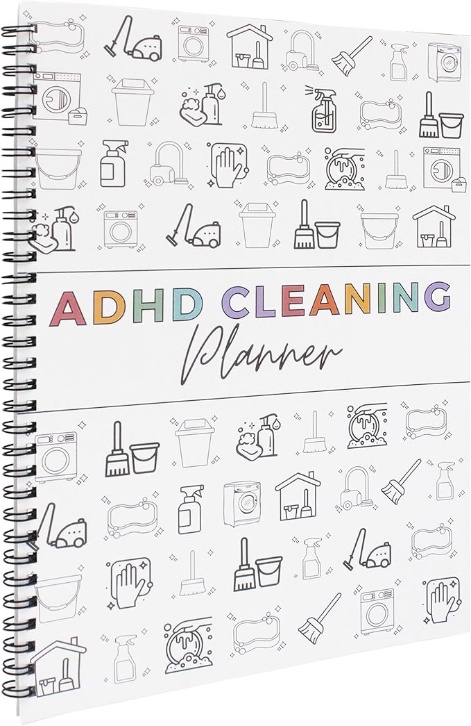 Sonjade ADHD Cleaning Planner, Tidy Minds Daily Weekly Monthly Household Family Planning Task Organizer Book Calendar, Spiral Bound Clean Schedule and Checklist Notebook Journal with Visual Icons, 8.5 x 11.2 Inch, White