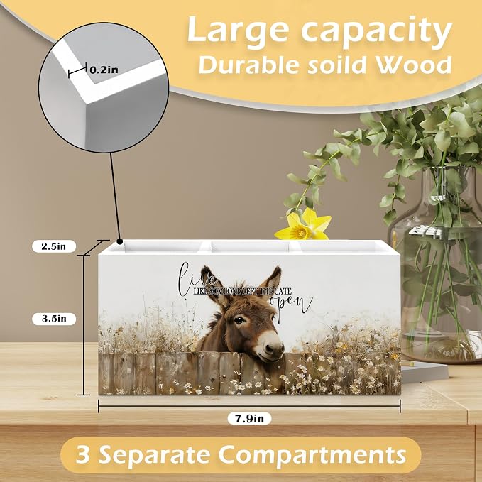 Inspirational Donkey Pen Pencil Holder, Donkey Gifts for Women, Live Like Someone Left the Gate Open Wooden Pen Pencil Organizer for Farmhouse Home Office Desk Decor