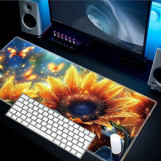 Mouse Pad Gaming Mousepad 31.5x11.8 Inch XXL Large + Coasters,Desk Mat with Stitched Edges, Non-Slip Rubber Base, Thick Mouse Pad for Computer, Laptop, Office & Home - Sunflower
