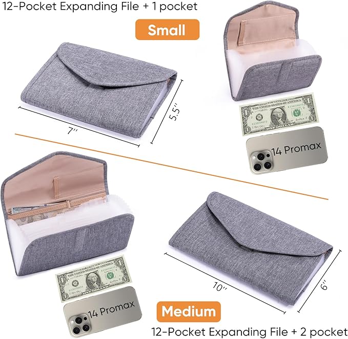 Fabric Receipt Organizer 7X5 - Receipt Holder 12 Pockets - Money Organizer - Elegant Receipt Holder - Coupon Holder - Cash Organizer - Envelope Organizer - Small Accordion File Organizer