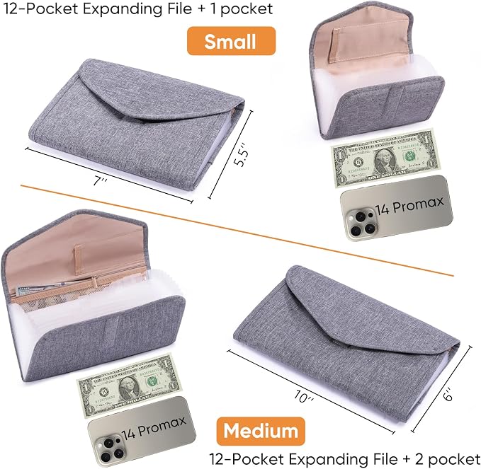 Fabric Receipt Organizer 7X5 - Receipt Holder 12 Pockets - Money Organizer - Elegant Receipt Holder - Coupon Holder - Cash Organizer - Envelope Organizer - Small Accordion File Organizer