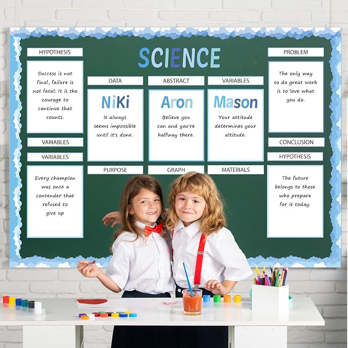 WATINC Science Fair Board Supplies, 96Pcs Back to School Self Adhesive Science Fair Project Set with 8 Letter Sticker 10 Presentation Subtitles, Bulletin Border Poster Decor for Classroom (Blue)