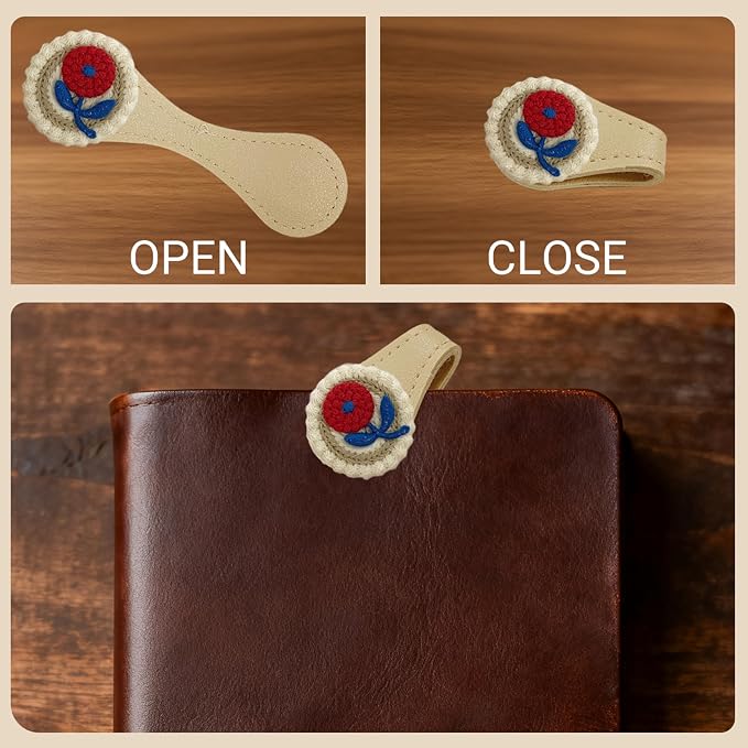 3Pcs Magnetic Leather Bookmark Set, Embroidery Magnetic Bookmarks Clips for Book Lovers Reading, Book Accessories(Flowers)