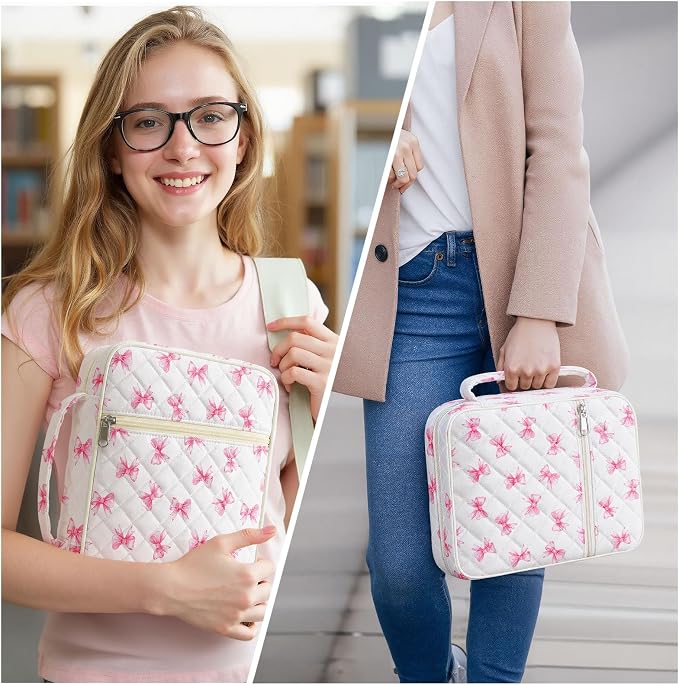 WOBAGMEN Bible Cover Case for Women,Large Bible Tote Bags Organizer Quilted Carrying Case for Girls,Bible Study Supplies Accessories Christian Gifts for Women (Pink mini Bow, M)