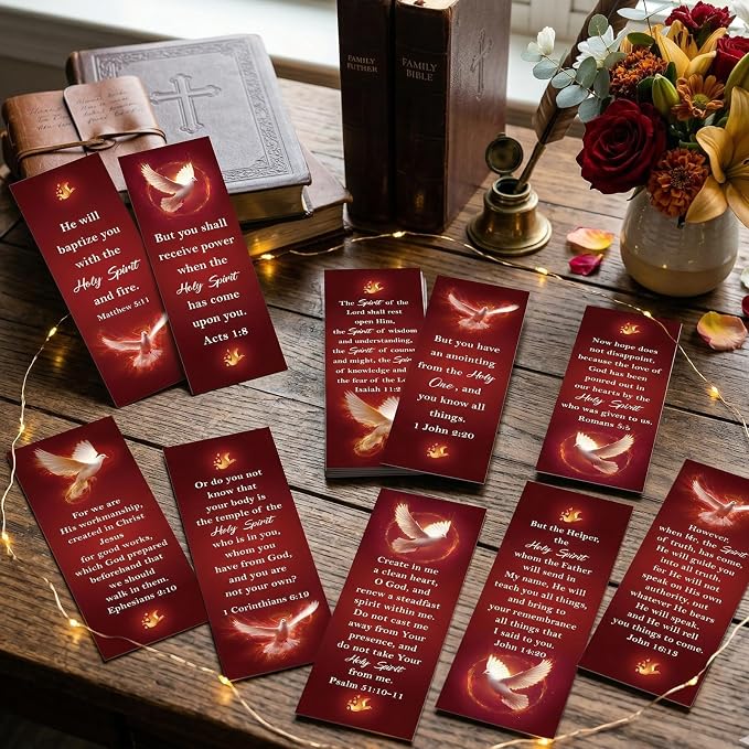 Come Holy Spirit Bookmarks Gifts - Wxiben 200 Pcs Confirmation Bookmarks Christian Religious Book Markers Page Clip Bible Verses Confirmation Gift for Women Men Church Sunday School Party Favors