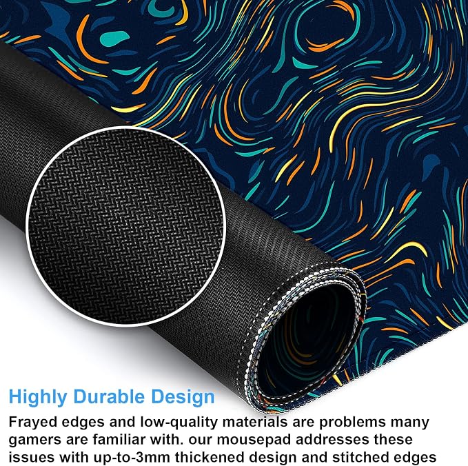 Abstract Starry Sky Swirl Gaming Desk Mat, Colorful | XXL Large Mouse Pad, For Keyboard & Mouse, Stitched Edges, 31.5" x 15.7"