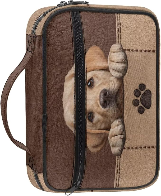 Labrador Paw Print Bible Covers for Women & Men, Bible Organizer Carrying Case with Zippered Pocket Bible Protective Bag, Brown