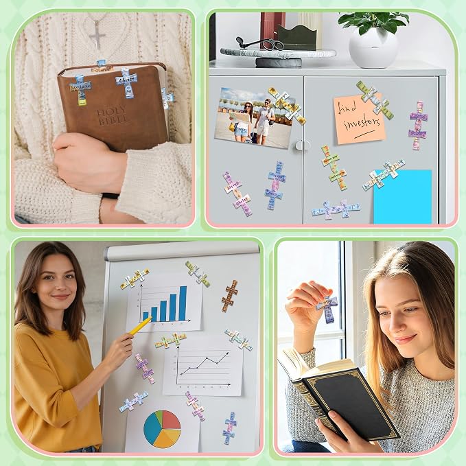 100Pack Magnetic Bookmarks Bulk Cross Bible Bookmark Christian Bookmarks for Women Men Kids Adults Teacher Book Lovers Gifts, Book Marks for Reading Religious Magnet Bookmark Clips (Multi-Style)