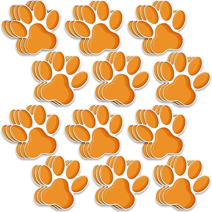 Junkin 60 Pcs Mini Paw Prints Cutouts Accents Bulletin Board Patrol Table Decorations Wall Decal Poster for Kids Educational School Home Party Supplies(Orange)