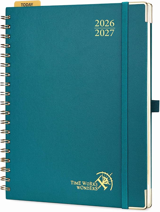 POPRUN 2026-2027 Academic Year Weekly and Monthly Planner Calendar,Jul 2026 - Jun 2027，10" x 8"， Daily Agenda Book & Appointment Book with Hourly Schedule, Tabs, Hardcover, School and Office Supplies - Pacific Green