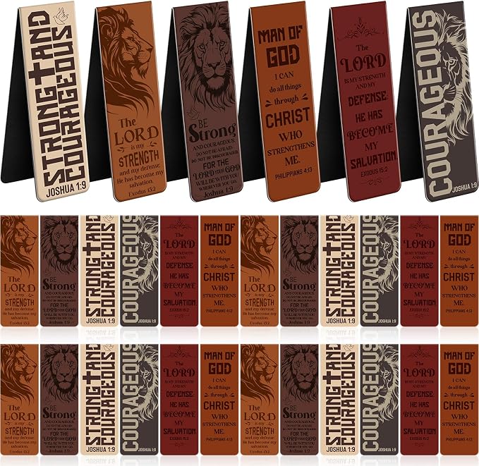 48 Pcs Magnetic Bible Bookmarks for Men Father's Day Christian Gifts Bulk Lion Inspirational Scripture Bookmarks, The Lord is My Strength Strong & Courageous Religious Gifts for Dad