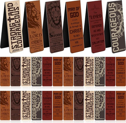 48 Pcs Magnetic Bible Bookmarks for Men Father's Day Christian Gifts Bulk Lion Inspirational Scripture Bookmarks, The Lord is My Strength Strong & Courageous Religious Gifts for Dad