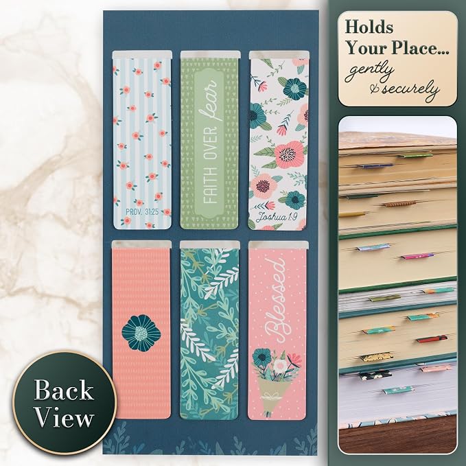 Christian Art Gifts Magnetic Scripture Bookmark Set for Women with Beloved Faith Favorites - Inspirational Floral Garden Magnetic Bible Verse Pagemarker Set of 6 for Bibles and Books, Size 2.3” x 0.8”
