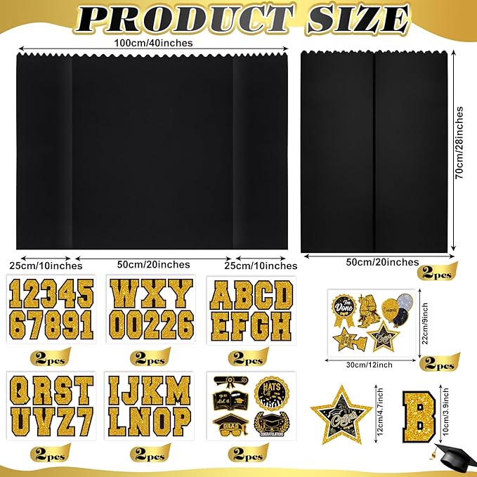 AmazingSpark 2 Sets Graduation Photo Display Board Trifold Poster Board with 12 Graduation Themed Stickers for 2026 Grad Party Decoration Picture Collage Frame Supplies (40 x 28,Black Gold)