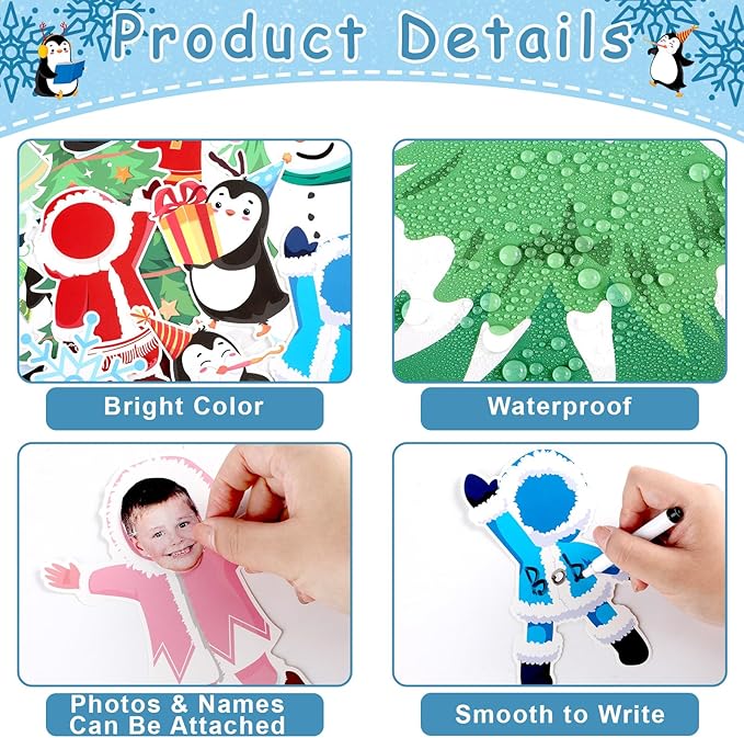 Winter Bulletin Board Decorations Christmas Snowflakes Snowman Penguin Cutouts DIY Photo Paper Cutouts Brrr It’s Cold Holiday Decor for Christmas Chalkboard School Home Wall Teacher Supplies