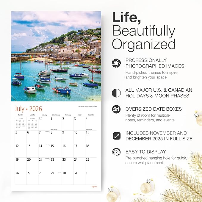 RED EMBER Select - England 2026 Wall Calendar 12 Month | 12" x 24" Open | Thick & Sturdy Paper | Giftable | Europe Travel Calendar 2026