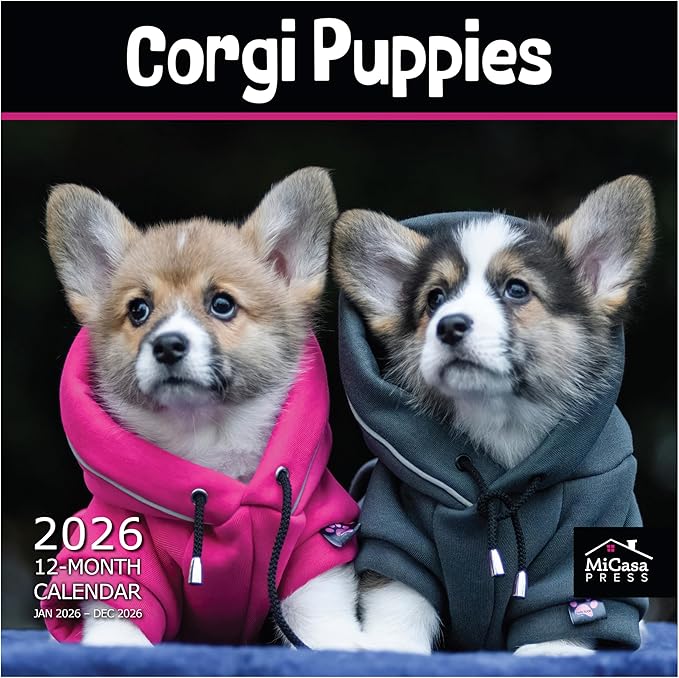 MICASA PRESS Corgi Puppies 2026 Wall Calendar 12 Month | 12" x 24" Open | Thick & Sturdy Paper | Giftable | Cute Puppy Dog Calendar 2026