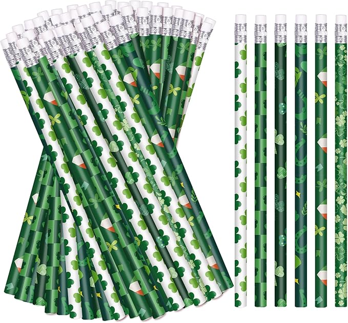 St. Patrick's Day Pencils Green Pencil Holiday Pencils for St Patrick's Day, 6 Style (120)
