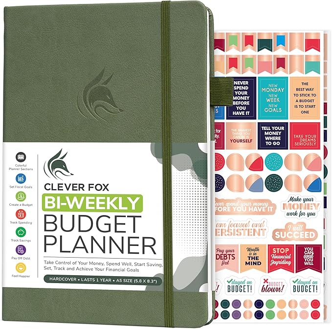Clever Fox Bi Weekly Budget Planner – Undated Financial Organizer Book – Expense Tracker, Budgeting & Bill Notebook, A5 (Cypress)