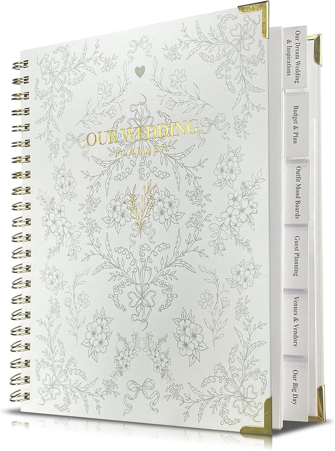 Bride Squad Wedding Planner Book and Organizer | Bridal Wedding Planner Book with Countdown Calendar & Checklists | A Thoughtful Engagement Gifts for Couples, Green & White Floral