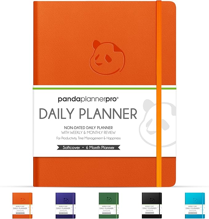 Panda Planner Pro 2026 - A4 6 Month Daily, Weekly & Monthly Planner for Productivity – Large 8.5x11 Undated Day Planner, Goal Planner, Project Organizer & Habit Tracker Notebook – Orange