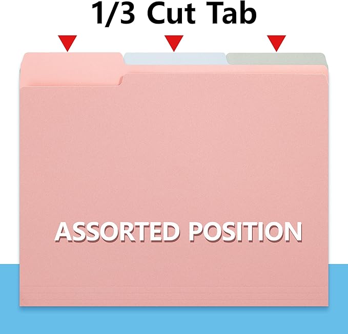pmybupo Pink File Folders with Tabs –Colored File Folders,1/3 Cut Top Tabs,Letter Size,Durable 11pt Paper,Two Tone, Assorted Colors,Bulk 18 Pack