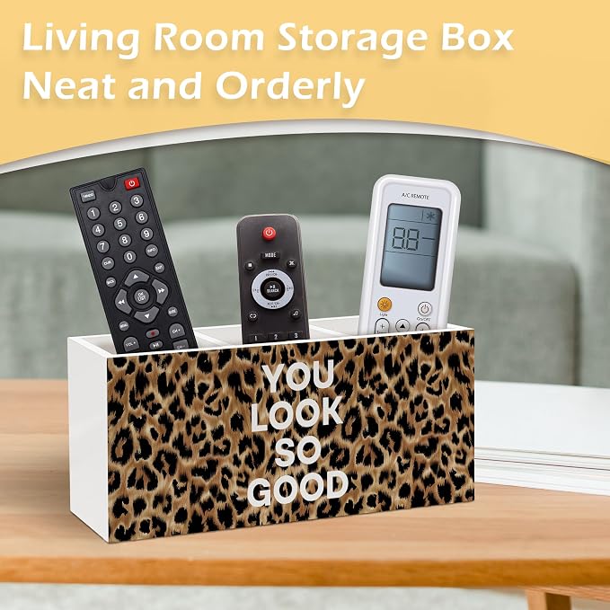 Inspirational Leopard Print Pen Pencil Holder, Cheetah Desk Accessories, Trendy Leopard Print You Look So Good Wooden Pen Pencil Organizer for Y2k Room Dorm Desk Decor