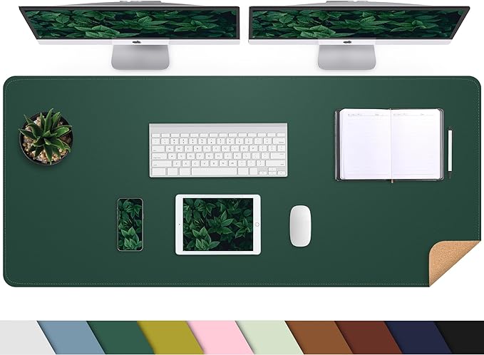 AFIING Cork Desk Mat 55" x 17", Dual-Sided Natural Cork & PU Leather Desk Pad, Non-Slip Waterproof Large Mouse Pad for Office, Home & Gaming (Dark Green)
