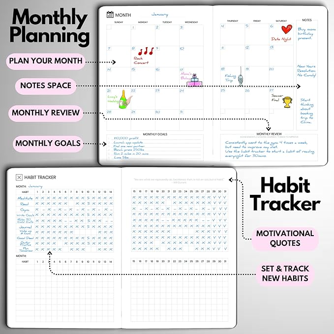 Wyze Planner Undated Daily Planner – 6-Month A5 Productivity Organizer with Full Page Per Day, Hourly Schedule, Goal Setting, Habit Tracker, Weekly & Monthly Pages – Hardcover Time Management Notebook (Pink)