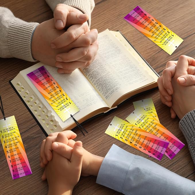 PerKoop 60 Pcs Ten Commandments Bookmarks Bulk Religious Christian Bookmarks Bible Verse Scripture Reading Book Mark Prayer Gospel Tracts Inspirational Church Supplies for Women Men Office