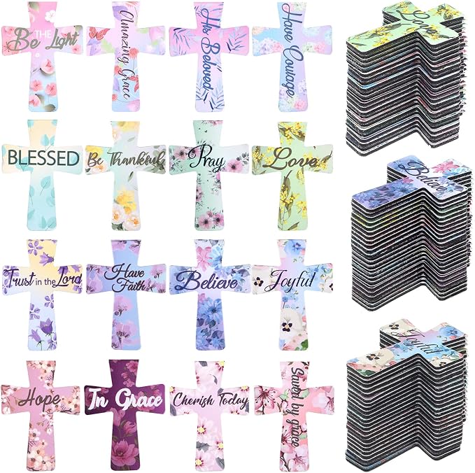 Outus 96 Pieces Magnetic Bookmarks Cross Christian Magnetic Page Markers Religious Bible Verses Bookmarks for Mother's Day Women Student School Reading Gifts Church Bible Study Group (Floral Style)