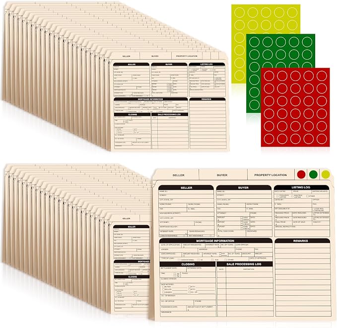 25 Pcs Real Estate Listing Folder Pre-Printed List for Real Estate Agent Supplies Durable Letter Size 210 GSM Manila Card Stock with Closing Checklist (50, Manila, Letter Size)