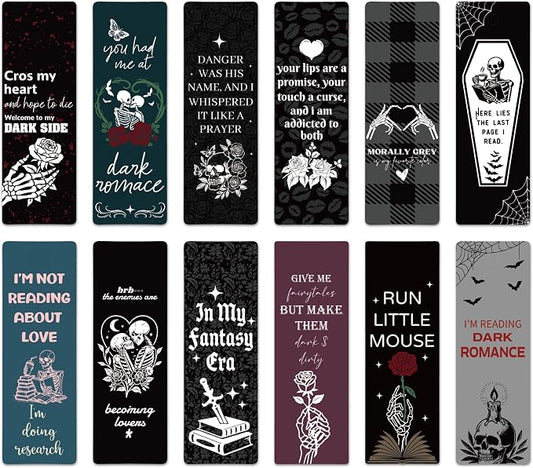 120 Pcs Dark Romance Bookmarks, Gothic Skeleton Paper Bookmarks Bulk for Women, Flower Dark Romance Merch Bookmark for Book Lovers Bookish Office Worker Gift