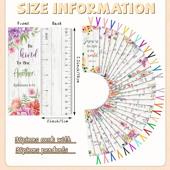 Chinco 120 Pack Bible Verse Bookmarks Inspirational Scripture Christian Book Markers Religious Motivational Encouragement Flower Page Clips Presents for Women Office Supplies