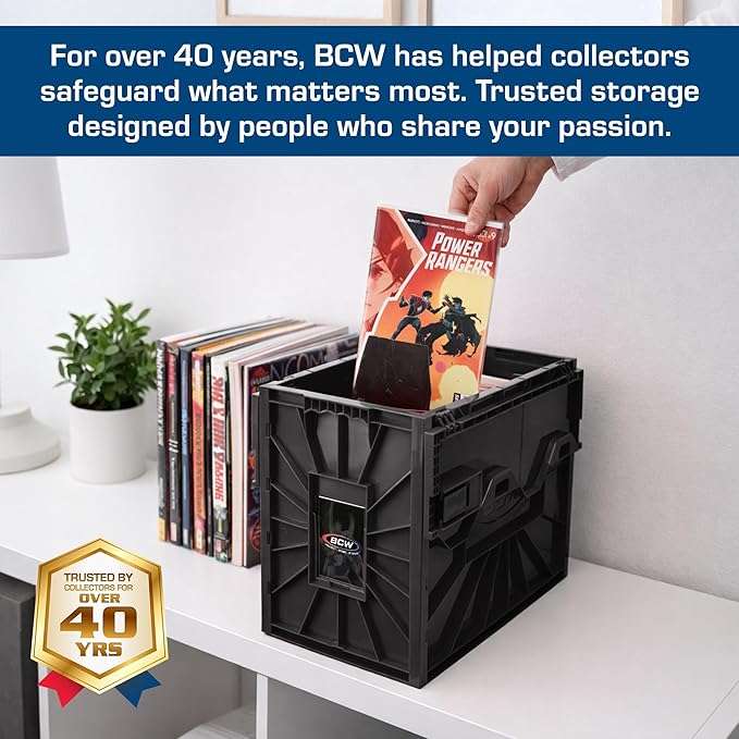 BCW Comic Bin, Black - Holds 150 Comics, Acid Free Storage and Organizer, Heavy Duty Plastic, Stackable, Includes Partition