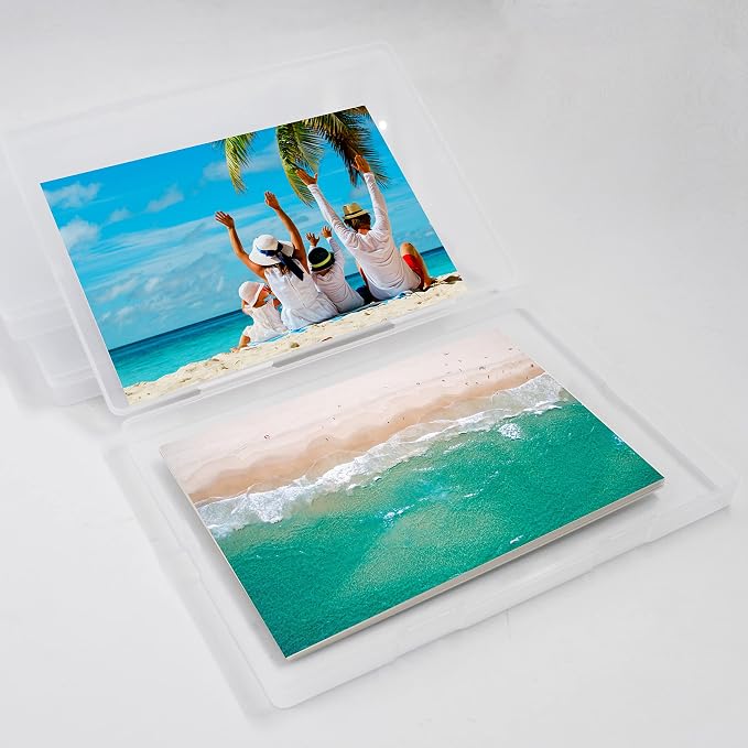 Cuyacili 4 Pack Scrapbooking Paper Storage File Boxes B6 Plastic Box for Documents Magazines Paper Photos Stamps Cards Envelope Protector Office Supplies File Storage Case (7 * 5 inch)