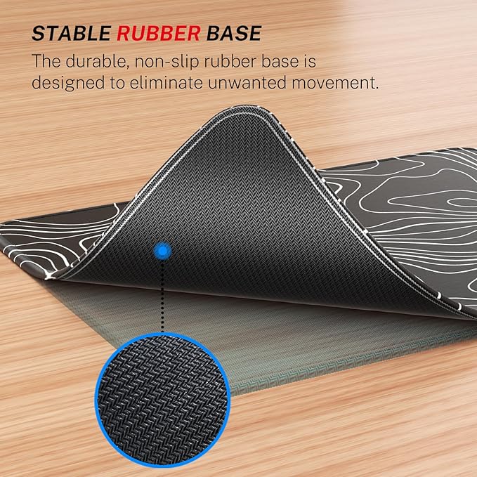 MROCO Essential Office & Gaming Mouse Pad, 8.5 x 11 Inch, Black Topographic | Anti-Fray Stitched Edges, Functional Pattern Design, Non-Slip Rubber Base, Water and Stain Resistance
