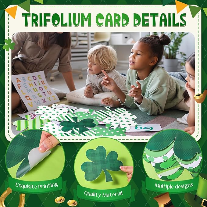 TaoBary 24 Pcs 7.09 Inch Large Shamrocks Cutouts St Patrick's Day Bulletin Board Decorations Lucky Green Irish Clover Shape Paper Cutouts for Classroom Office Ireland DIY Crafts Party Supplies