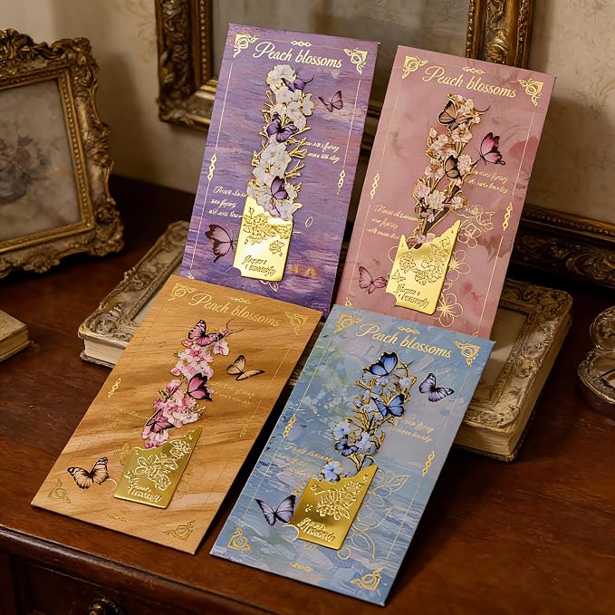 4 Pack Butterfly Flower Bookmarks - Hollow Metal Bookmarks for Book Lovers, Aesthetic Floral Book Markers, Durable Page Markers, Perfect Gift for Readers (Assorted Colors)