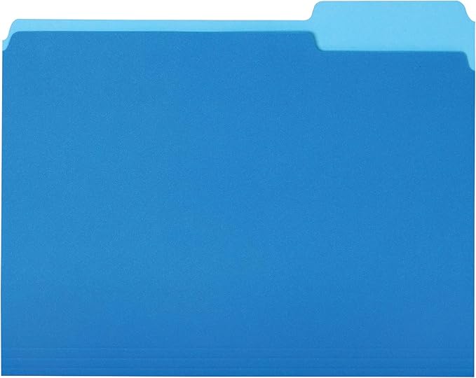 Amazon Basics File Folders for Organization,Letter Size,1/3 Cut Tab,Sturdy with Tabs for Organizing and Filing,Blue,(Pack of 360)