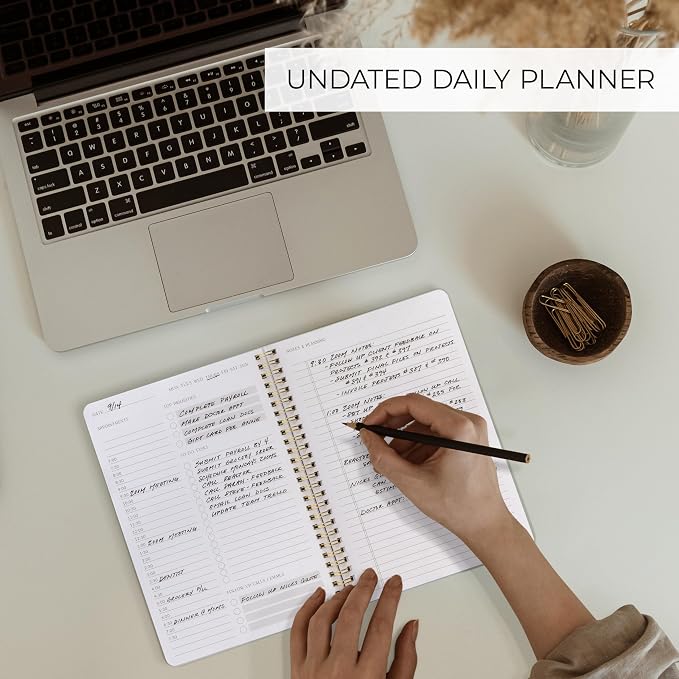 Beautiful Daily Planner And Notebook With Hourly Schedule - Aesthetic Spiral To do List Notepad to Easily Organize Your Tasks And Appointments - Stylish Book And School Or Office Supplies